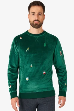 Heren OppoSuits Deluxe Sweaters|Kerst Sweaters|Velvet Green - Xmas Icons