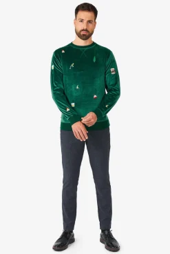 Heren OppoSuits Deluxe Sweaters|Kerst Sweaters|Velvet Green - Xmas Icons