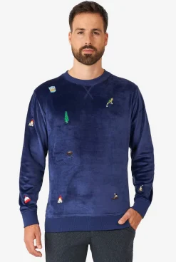 Heren OppoSuits Deluxe Sweaters|Kerst Sweaters|Velvet Navy - Xmas Icons