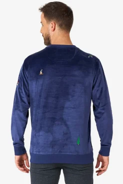 Heren OppoSuits Deluxe Sweaters|Kerst Sweaters|Velvet Navy - Xmas Icons
