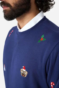 Heren OppoSuits Deluxe Sweaters|Kerst Sweaters|X-Mas Icons - Navy